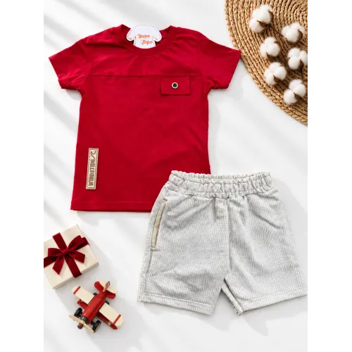 Conj. Camiseta Wind&Tide e Bermuda - Vermelho e Areia