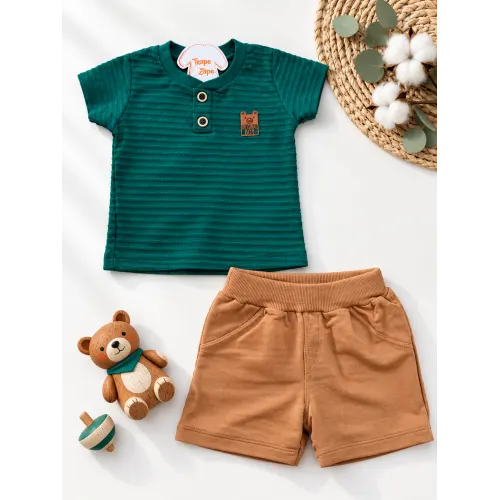 Conj. Camiseta Original Boy e Bermuda - Verde e Marrom