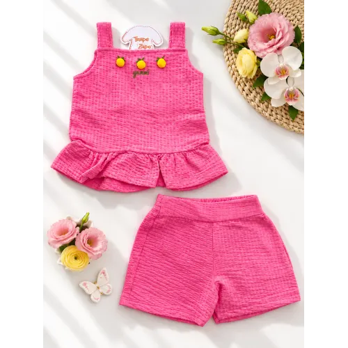 Conj. Batinha Yummi Limãozinho de Pompons e Short - Rosa