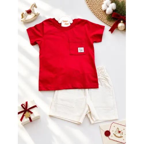 Conj. Camiseta TK 1996 e Bermuda em Linho - Vermelho