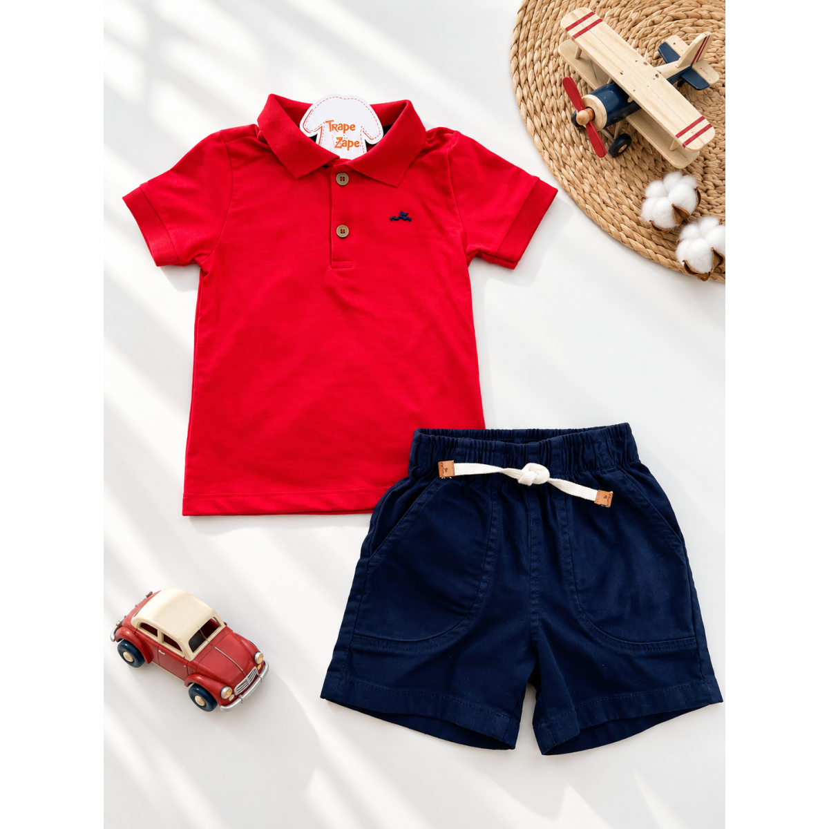 Conj. Camiseta Gola Polo com Botoes e Bermuda - Vermelho