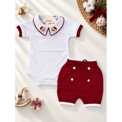  Conjunto de Linha Ursinho de Natal - Vermelho