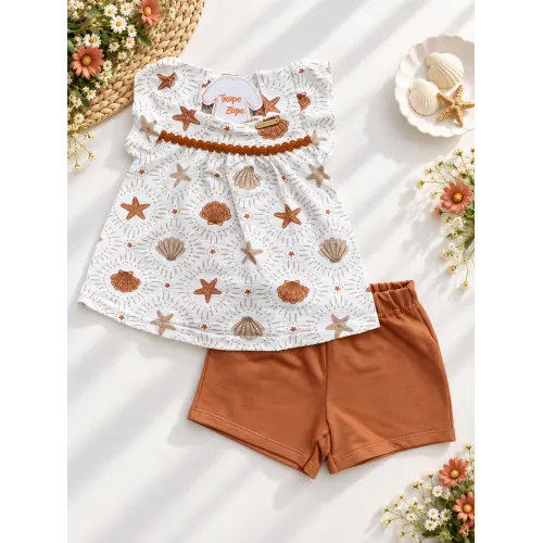 Conj. Batinha Fundo do Mar e Short - Marrom
