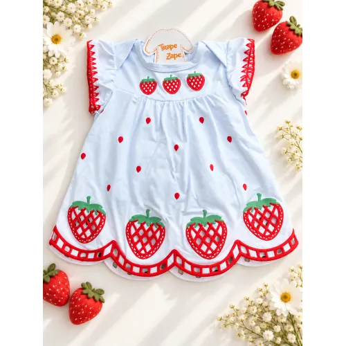 Vestido Lese Moranguinhos - Off White e Vermelho