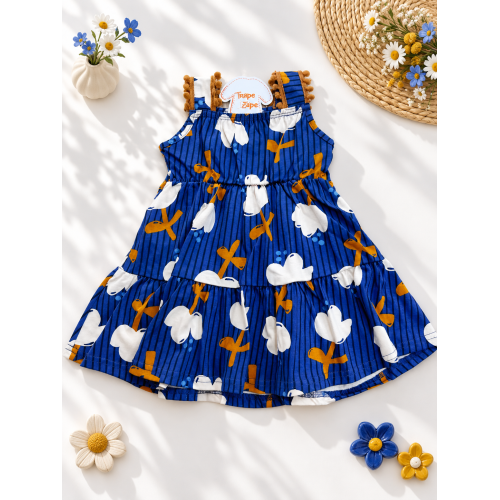 Vestido Flor de Algodão - Azul e Ferrugem