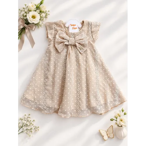 Vestido de organza Areia Bordado
