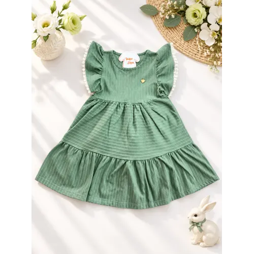 Vestido com Manga Flare e Babadinho - Verde