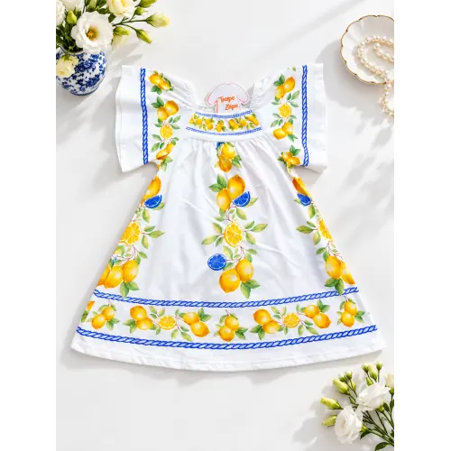 Vestido Manga Flare Limões - Off White