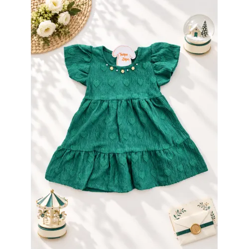 Vestido Anarruga com Pérolas e Corações - Verde
