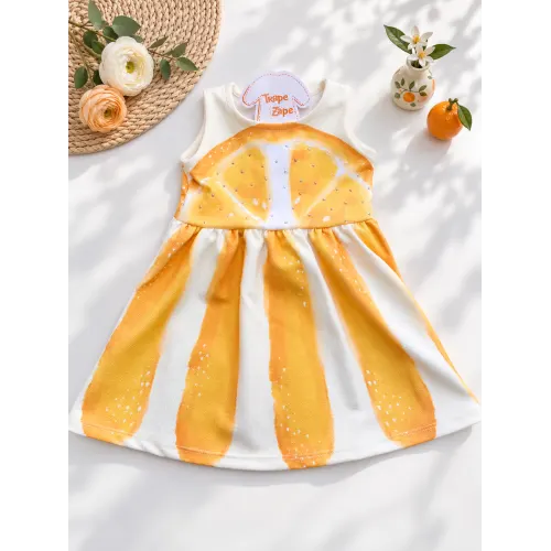 Vestido Laranjinha com Strass - Off White e Amarelo