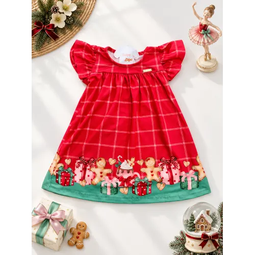  Vestido Biscoitos de Natal - Vermelho