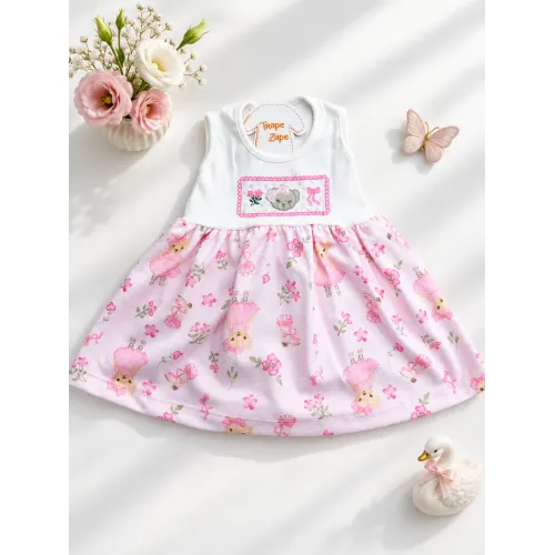 Vestido Ribana Ursinhas - Off White e Rosa