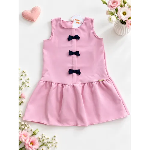 Vestido Rosê com Laços Preto