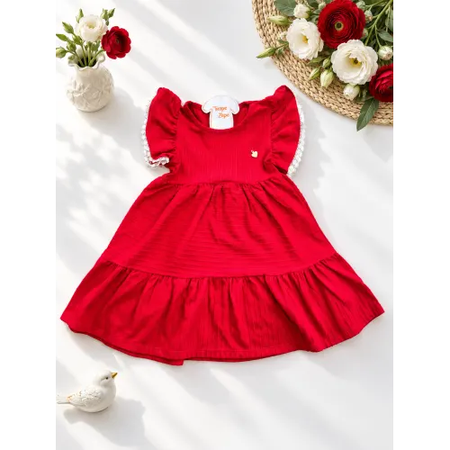 Vestido com Manga Flare e Babadinho - Vermelho
