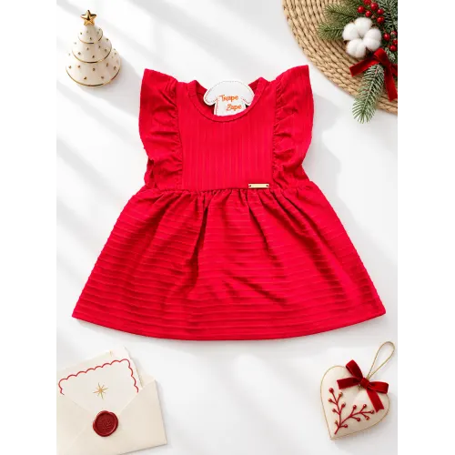 Vestido com Babadinho nas Mangas - Vermelho