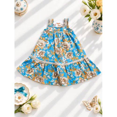 Vestido Flores - Ferrugem e Azul