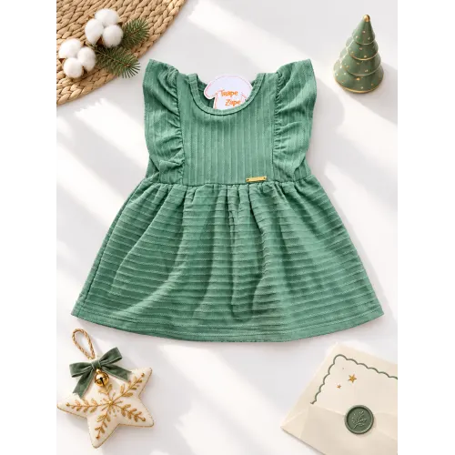 Vestido com Babadinho nas Mangas - Verde
