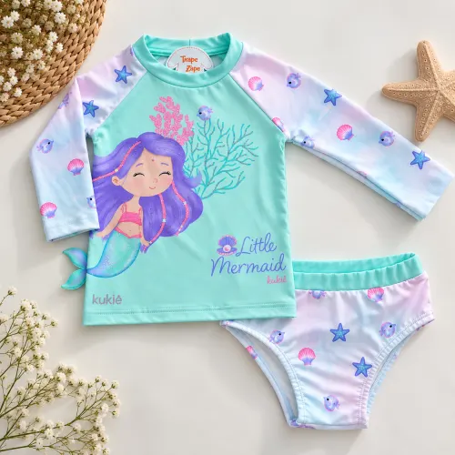 Linha Praia Blusa M/L e Calcinha Little Mermaid  - Verde Agua
