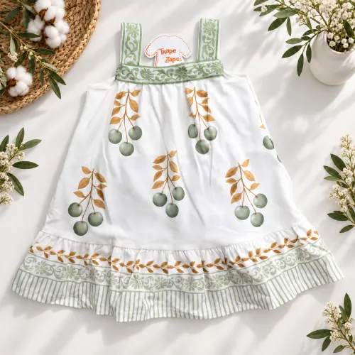 Vestido Cerejinhas com Passamanaria Floral - Verde