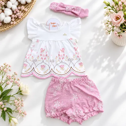 Conj Blusa Off e Short Lese Rose + Faixinha Lese