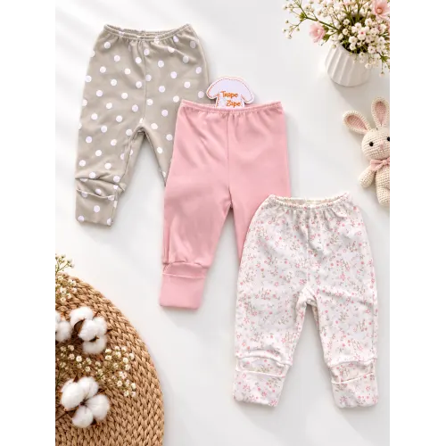 Kit 3 Calças - Bolotas, Rose e Mini Florzinhas Rose