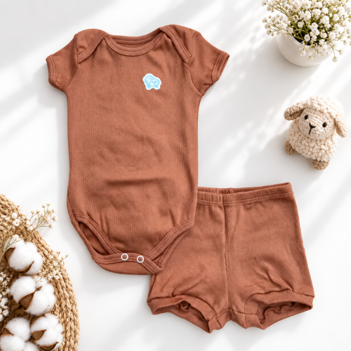 Conj. Body e Short Malha Canelada - Cappuccino