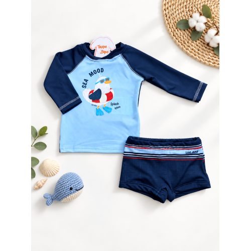 Conj. Blusa Sea Mood e Sunga com Proteção UV50+ - Azul 