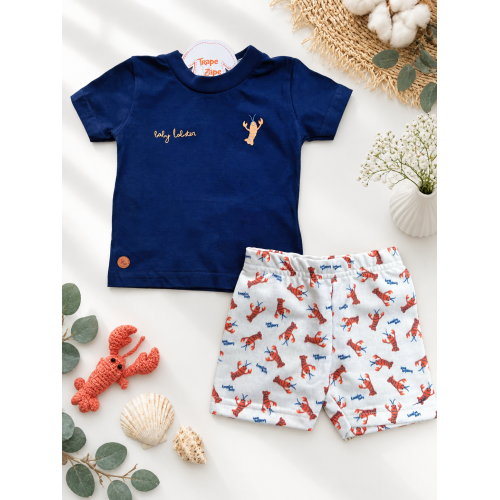 Conj. Camiseta Baby Lobster e Bermuda - Marinho e Areia