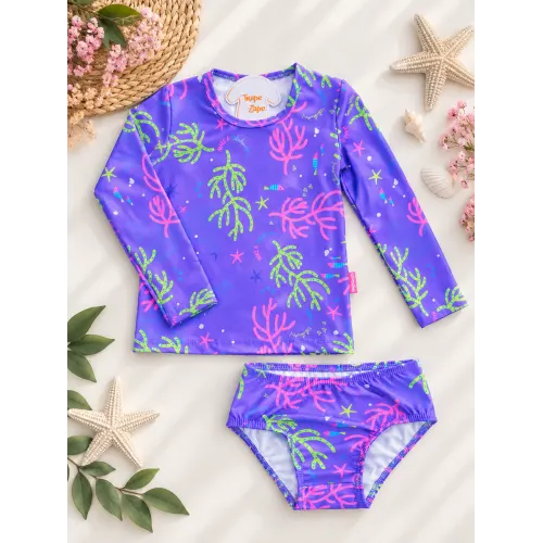 Linha Praia - Conj. Blusa Manga Longa e Calcinha Lagunas com Proteção UV50+ - Lilás