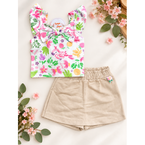 Conj. Regata Frutinhas e Short Saia - Areia