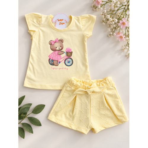  Conj. Blusa Ursinha Enjoy a Grand Day e Short - Amarelo