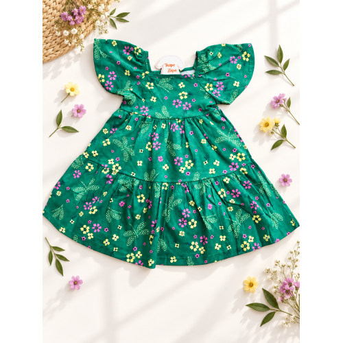 Vestido Floral com Libélulas - Verde