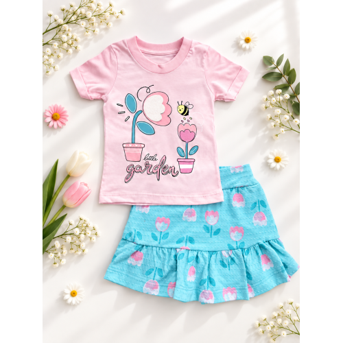  Conj. Blusa Little Garden e Short Saia Flores - Rosa