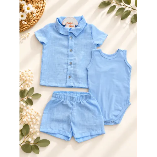 Conj. Camisa, Body e Bermuda - Azul Claro