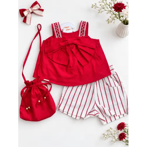 Conj Bata, Short e Bolsinha Vermelho