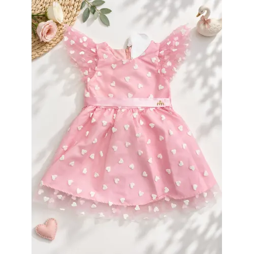 Vestido Corações com Tule - Rosa 