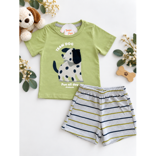 Conj. Camiseta Team Dog e Bermuda - Verde
