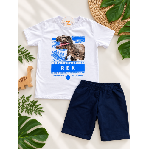 Conj. Camiseta Tyrannossaurus e Bermuda - Branco