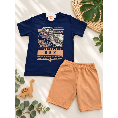Conj. Camiseta Tyrannossaurus e Bermuda - Marinho