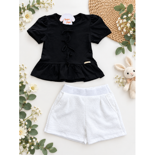 Conj. Bata Três Laços e Short Anarruga - Preto