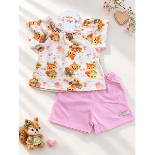  Conj Blusa Esquilhinha e Short Rosa