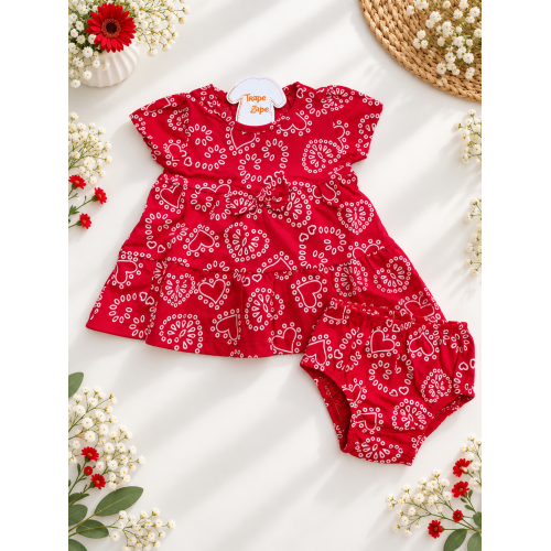 Vestido e Tapa Fralda Corações - Vermelho