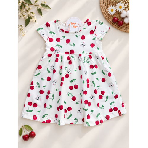 Vestido Cherries e Gatinha - Off White cerejinha