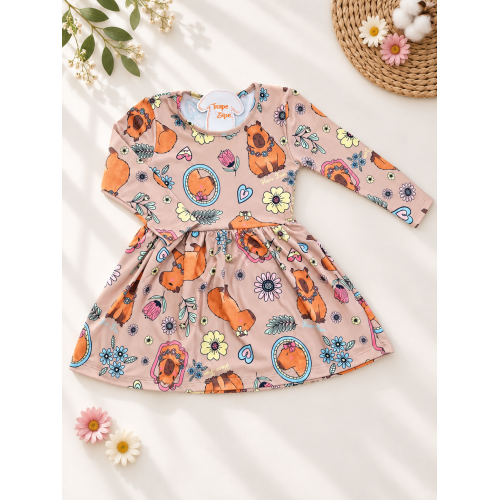  Vestido Manga Longa Malha Térmica Capivaras - Areia