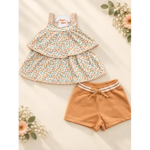Conj. Batinha Maçã Verde e Short - Areia e Verde