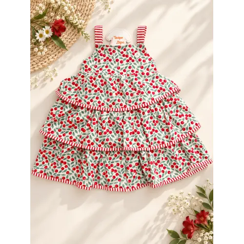 Vestido Mini Cerejinhas - Areia e Vermelho