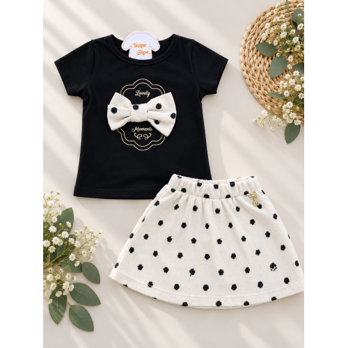 Conj. Blusa Moments e Short Saia Bolinhas - Preto