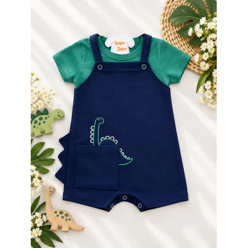 Conj. Camiseta e Jardineira Dino - Verde e Marinho