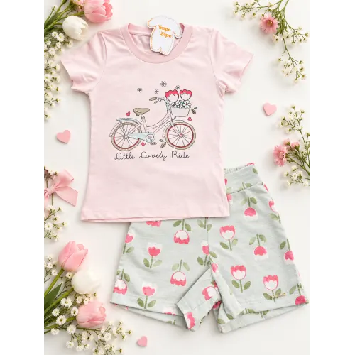 Conj. Blusa Little Lovely Ride e Short - Rosa Claro