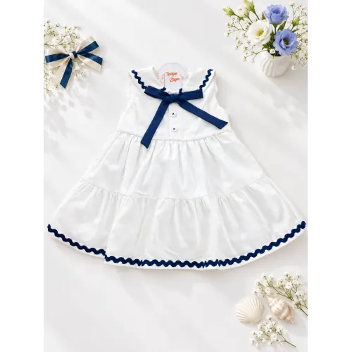 Vestido Alfaiataria Marinheira Off White e Marinho
